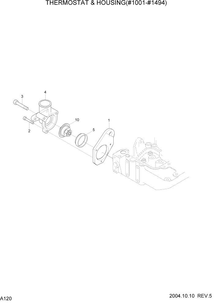Схема запчастей Hyundai R140LC-7 - PAGE A120 THERMOSTAT & HOUSING(#1001-#1494) ДВИГАТЕЛЬ (УРОВЕНЬ II)