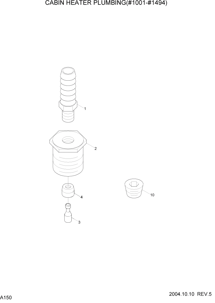 Схема запчастей Hyundai R140LC-7 - PAGE A150 CABIN HEATER PLUMBING(#1001-#1494) ДВИГАТЕЛЬ (УРОВЕНЬ II)
