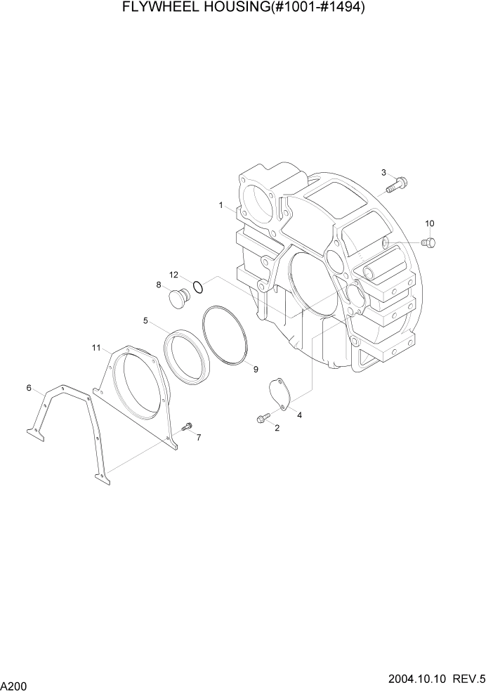 Схема запчастей Hyundai R140LC-7 - PAGE A200 FLYWHEEL HOUSING(#1001-#1494) ДВИГАТЕЛЬ (УРОВЕНЬ II)