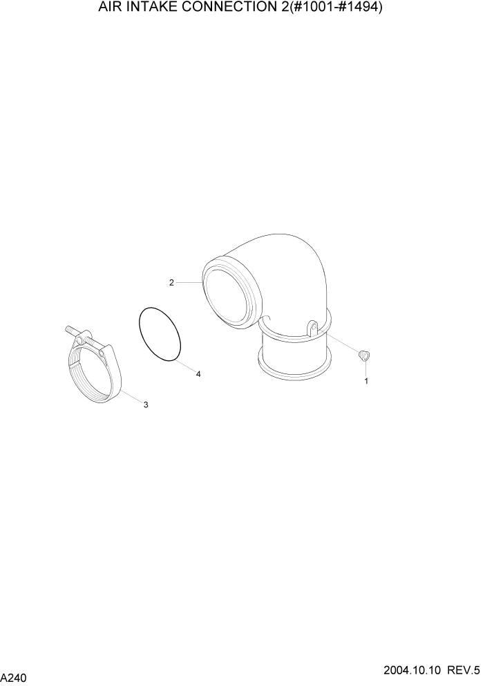 Схема запчастей Hyundai R140LC-7 - PAGE A240 AIR INTAKE CONNECTION 2(#1001-#1494) ДВИГАТЕЛЬ (УРОВЕНЬ II)
