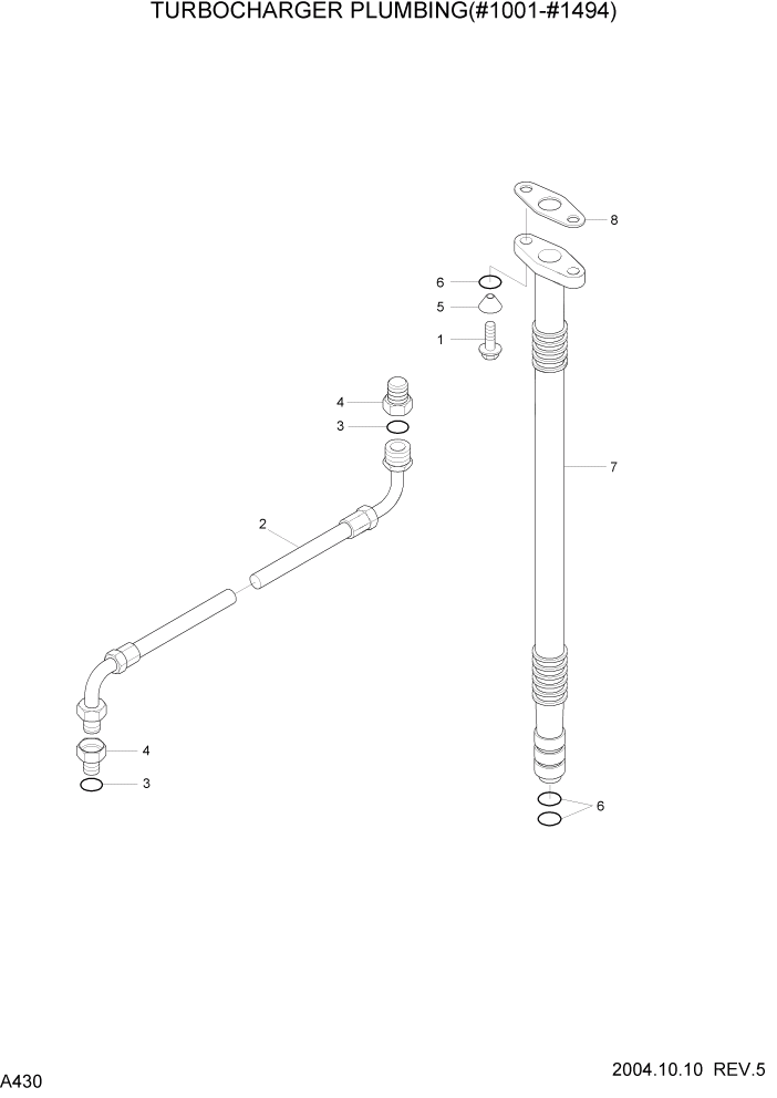 Схема запчастей Hyundai R140LC-7 - PAGE A430 TURBOCHARGER PLUMBING(#1001-#1494) ДВИГАТЕЛЬ (УРОВЕНЬ II)