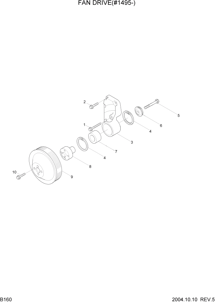 Схема запчастей Hyundai R140LC-7 - PAGE B160 FAN DRIVE(#1495-) ДВИГАТЕЛЬ (УРОВЕНЬ II)