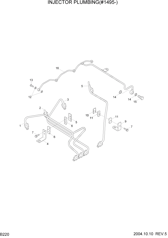 Схема запчастей Hyundai R140LC-7 - PAGE B220 INJECTOR PLUMBLING(#1495-) ДВИГАТЕЛЬ (УРОВЕНЬ II)