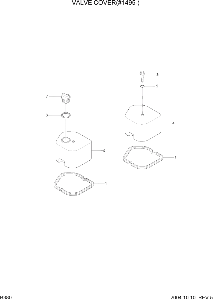 Схема запчастей Hyundai R140LC-7 - PAGE B380 VALVE COVER(#1495-) ДВИГАТЕЛЬ (УРОВЕНЬ II)