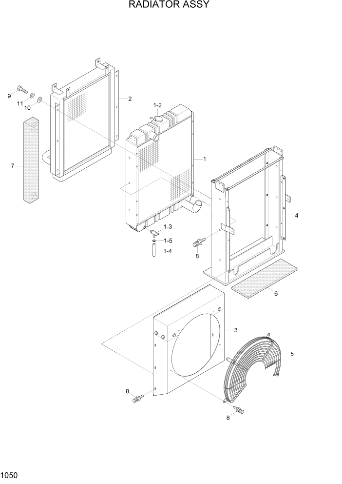 Схема запчастей Hyundai R140LC-7A - PAGE 1050 RADIATOR ASSY СИСТЕМА ДВИГАТЕЛЯ