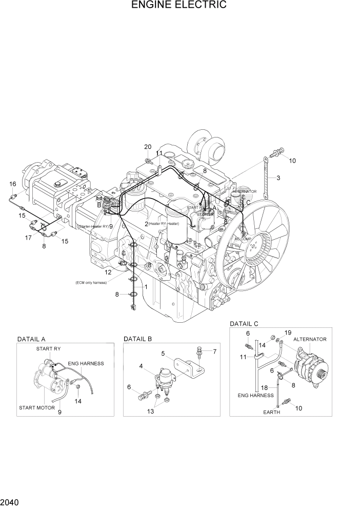 Схема запчастей Hyundai R140LC-7A - PAGE 2040 ENGINE ELECTRIC ЭЛЕКТРИЧЕСКАЯ СИСТЕМА