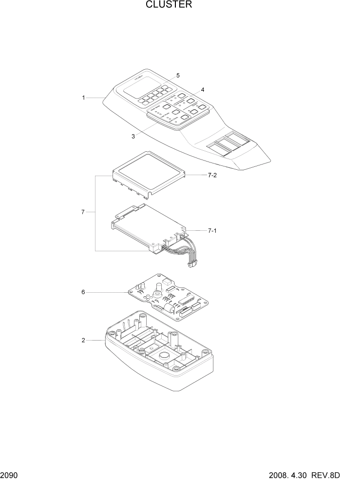 Схема запчастей Hyundai R140LC-7A - PAGE 2090 CLUSTER ЭЛЕКТРИЧЕСКАЯ СИСТЕМА