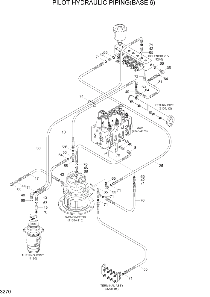 Схема запчастей Hyundai R140LC-7A - PAGE 3270 PILOT HYD PIPING(BASE 6) ГИДРАВЛИЧЕСКАЯ СИСТЕМА