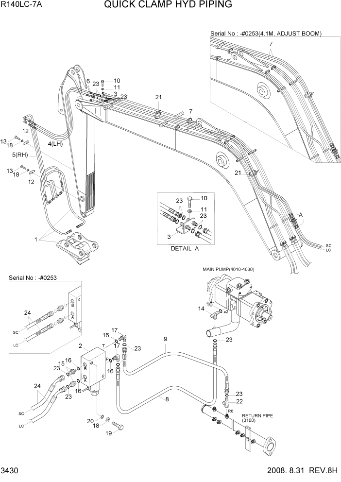 Схема запчастей Hyundai R140LC-7A - PAGE 3430 QUICK CLAMP HYD PIPING ГИДРАВЛИЧЕСКАЯ СИСТЕМА