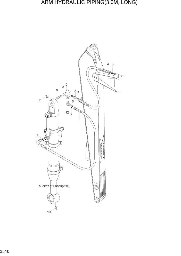 Схема запчастей Hyundai R140LC-7A - PAGE 3510 ARM HYD PIPING(3.0M, LONG) ГИДРАВЛИЧЕСКАЯ СИСТЕМА