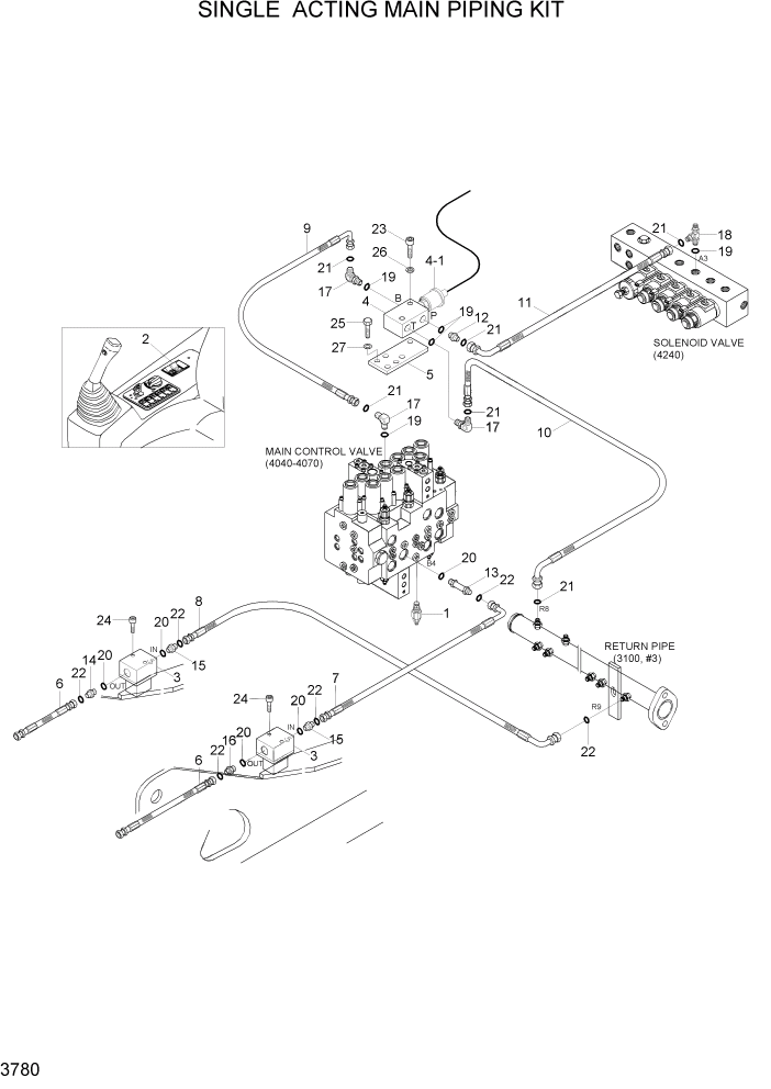 Схема запчастей Hyundai R140LC-7A - PAGE 3780 SINGLE ACTING MAIN PIPING KIT ГИДРАВЛИЧЕСКАЯ СИСТЕМА