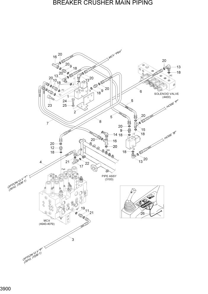 Схема запчастей Hyundai R140LC-7A - PAGE 3900 BREAKER CRUSHER MAIN PIPING ГИДРАВЛИЧЕСКАЯ СИСТЕМА
