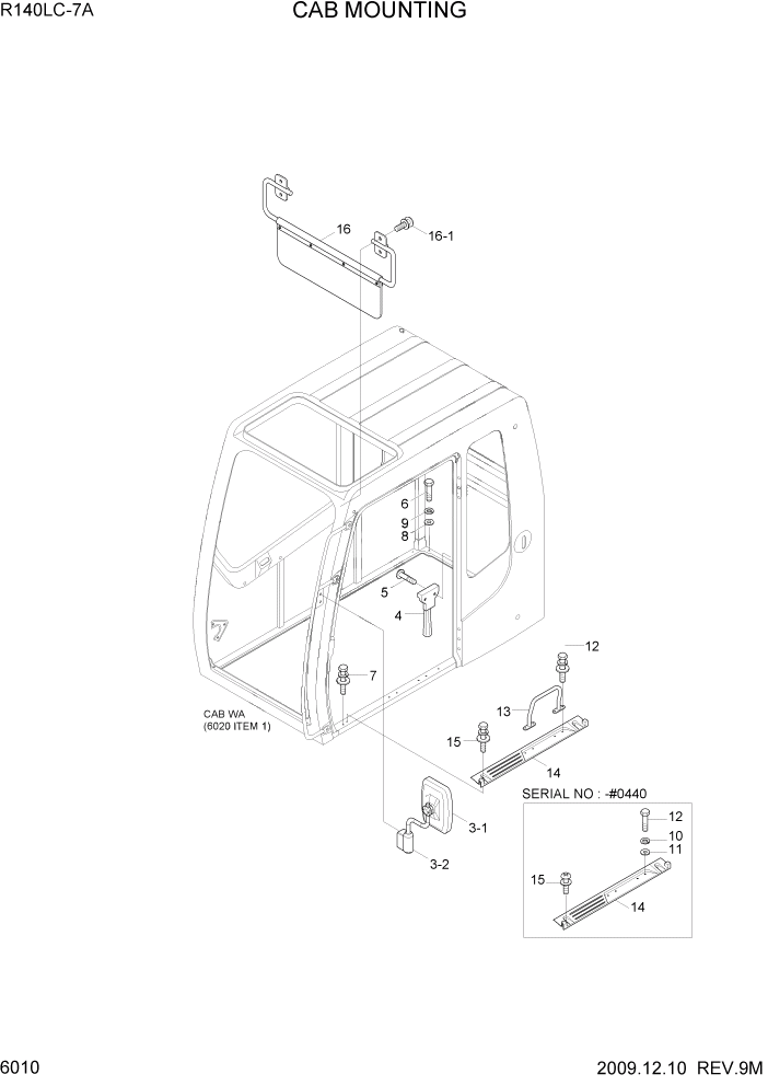 Схема запчастей Hyundai R140LC-7A - PAGE 6010 CAB MOUNTING СТРУКТУРА