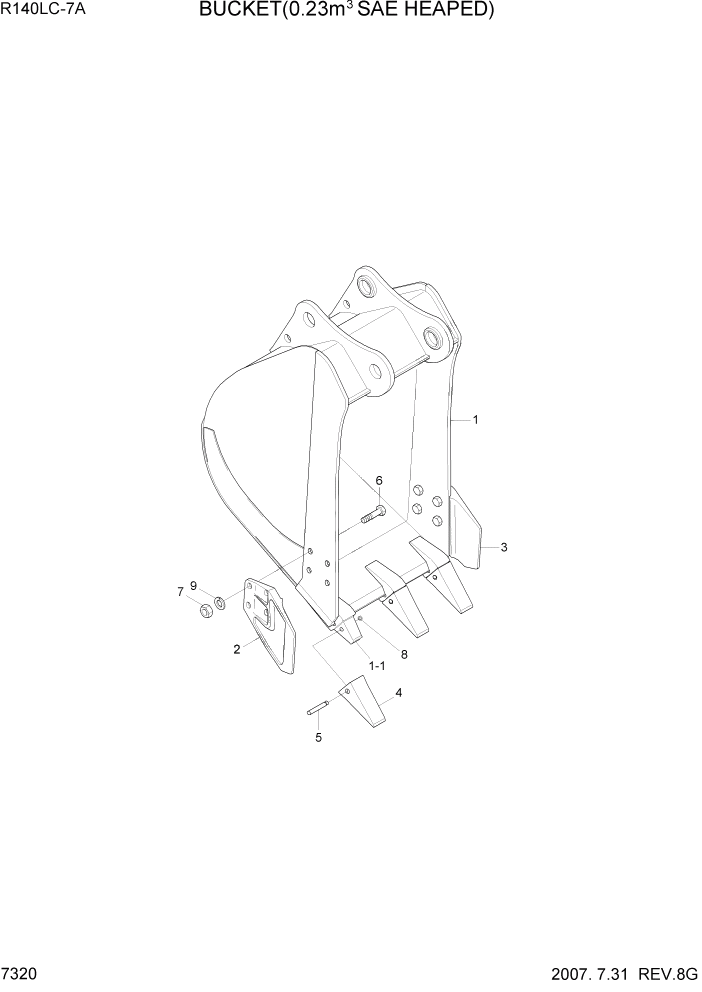 Схема запчастей Hyundai R140LC-7A - PAGE 7320 BUCKET(0.23M3 SAE HEAPED) РАБОЧЕЕ ОБОРУДОВАНИЕ