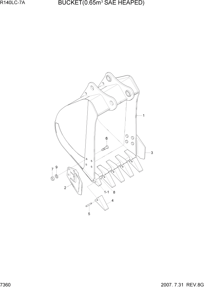 Схема запчастей Hyundai R140LC-7A - PAGE 7360 BUCKET(0.65M3 SAE HEAPED) РАБОЧЕЕ ОБОРУДОВАНИЕ