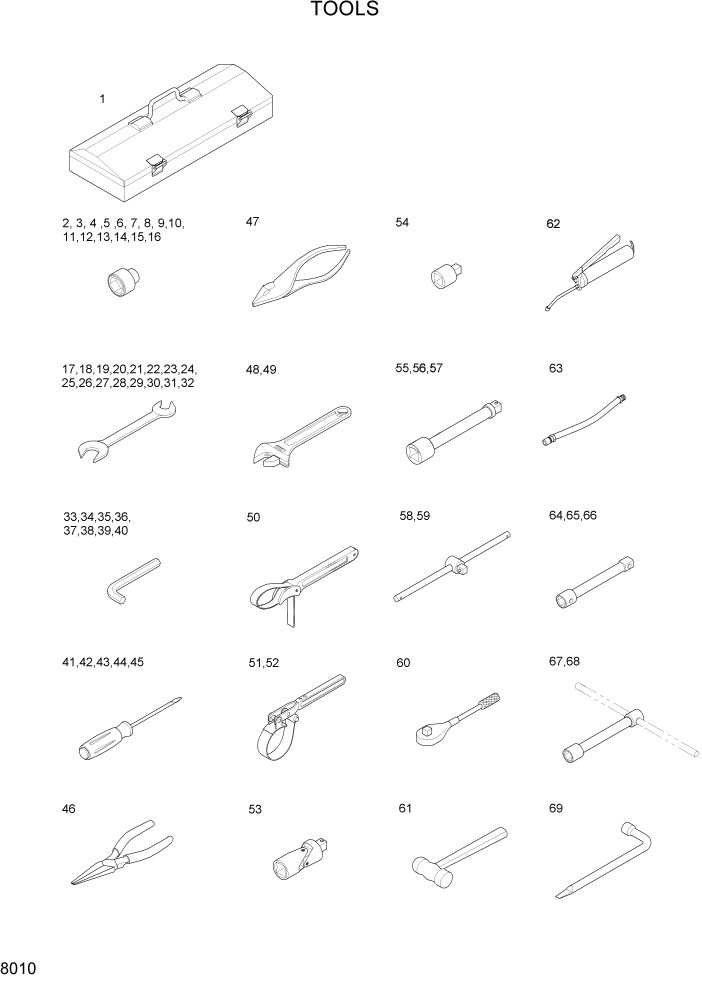 Схема запчастей Hyundai R140LC-7A - PAGE 8010 TOOLS ДРУГИЕ ЧАСТИ