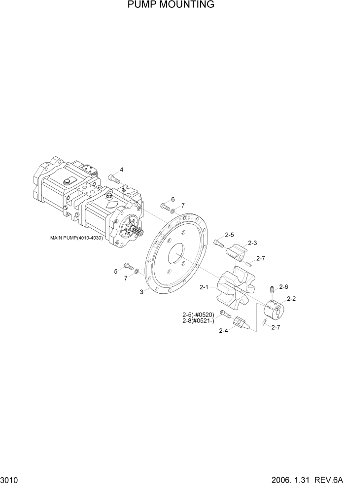 Схема запчастей Hyundai R160LC7 - PAGE 3010 PUMP MOUNTING ГИДРАВЛИЧЕСКАЯ СИСТЕМА