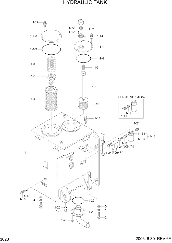 Схема запчастей Hyundai R160LC7 - PAGE 3020 HYDRAULIC TANK ГИДРАВЛИЧЕСКАЯ СИСТЕМА
