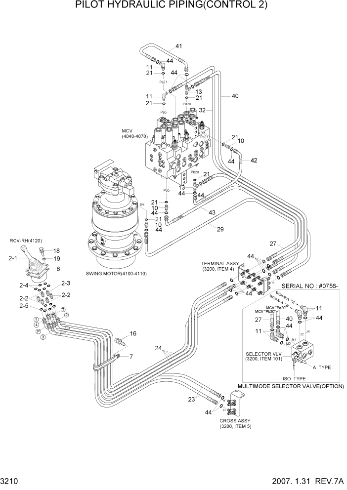 Схема запчастей Hyundai R160LC7 - PAGE 3210 PILOT HYDRAULIC PIPING(CONTROL 2) ГИДРАВЛИЧЕСКАЯ СИСТЕМА