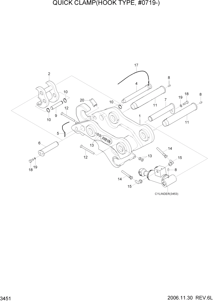 Схема запчастей Hyundai R160LC7 - PAGE 3451 QUICK CLAMP(HOOK TYPE, #0719-) ГИДРАВЛИЧЕСКАЯ СИСТЕМА