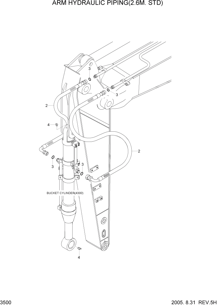Схема запчастей Hyundai R160LC7 - PAGE 3500 ARM HYD PIPING(2.6M, STD) ГИДРАВЛИЧЕСКАЯ СИСТЕМА
