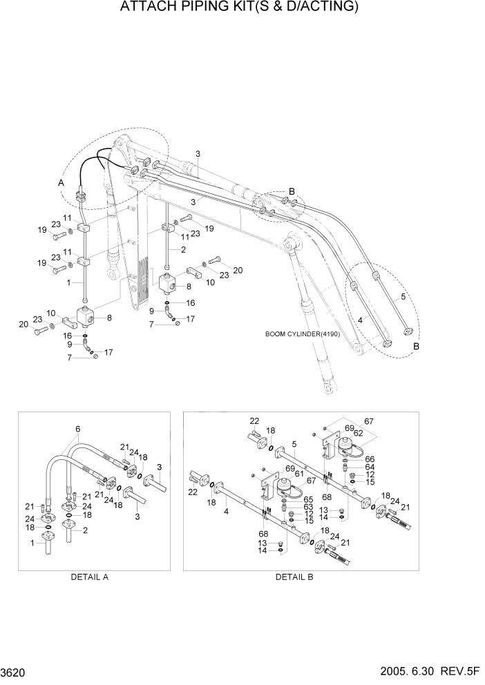 Схема запчастей Hyundai R160LC7 - PAGE 3620 ATTACH PIPING KIT(S & D/ACTING) ГИДРАВЛИЧЕСКАЯ СИСТЕМА