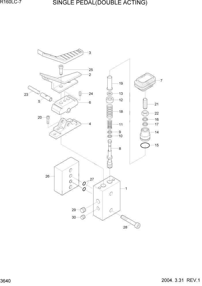 Схема запчастей Hyundai R160LC7 - PAGE 3640 SINGLE PEDAL(DOUBLE ACTING) ГИДРАВЛИЧЕСКАЯ СИСТЕМА