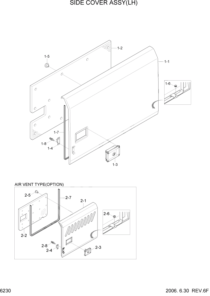 Схема запчастей Hyundai R160LC7 - PAGE 6230 SIDE COVER ASSY(LH) СТРУКТУРА