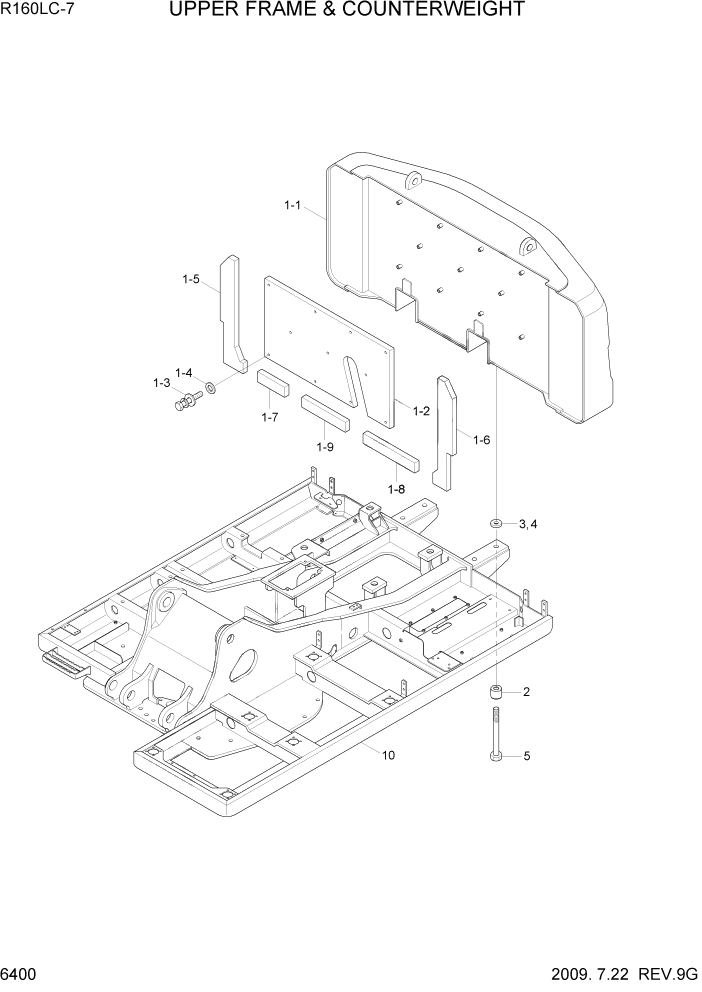 Схема запчастей Hyundai R160LC7 - PAGE 6400 UPPER FRAME & COUNTERWEIGHT СТРУКТУРА