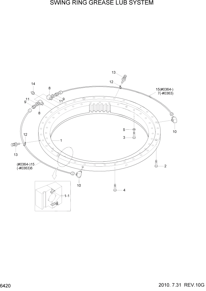 Схема запчастей Hyundai R160LC7 - PAGE 6420 SWING RING GREASE LUB SYSTEM СТРУКТУРА