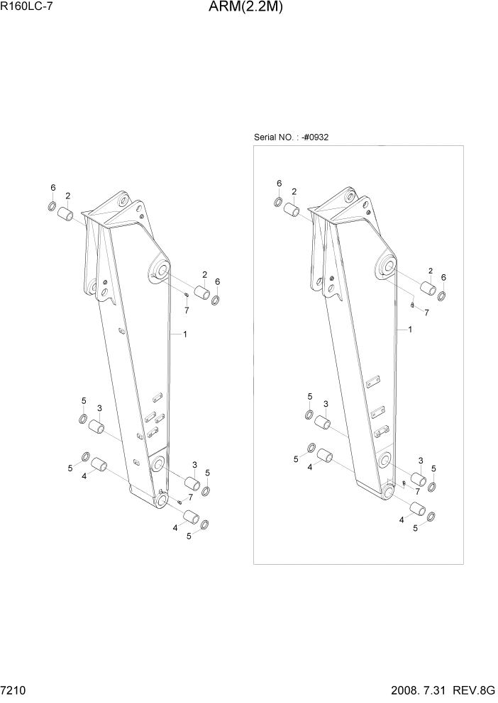 Схема запчастей Hyundai R160LC7 - PAGE 7210 ARM(2.2M) РАБОЧЕЕ ОБОРУДОВАНИЕ