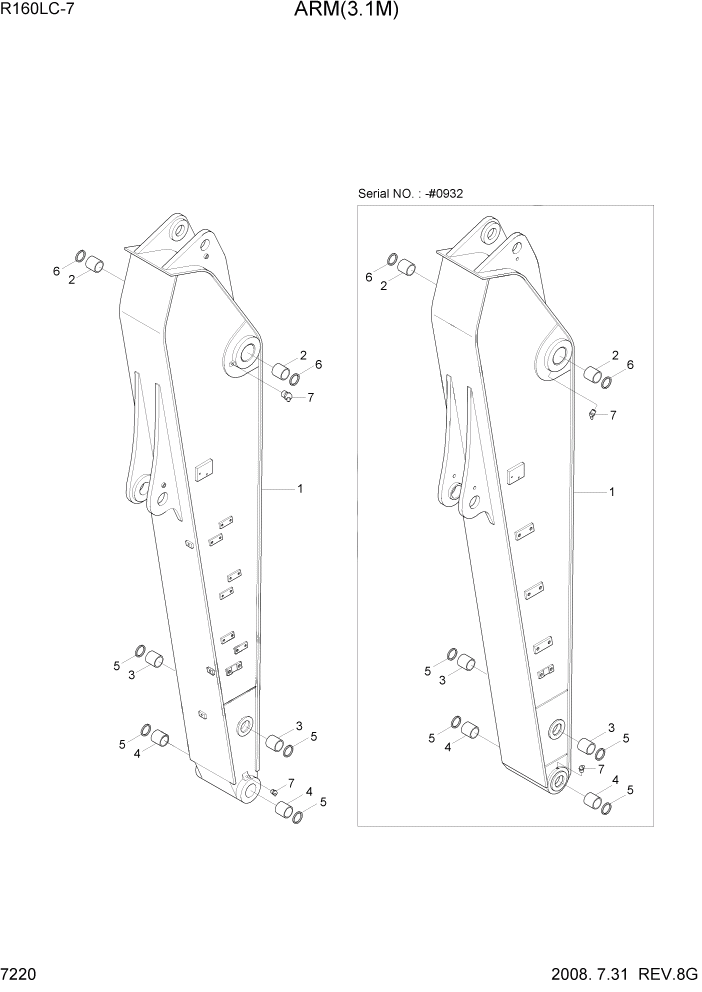 Схема запчастей Hyundai R160LC7 - PAGE 7220 ARM(3.1M) РАБОЧЕЕ ОБОРУДОВАНИЕ