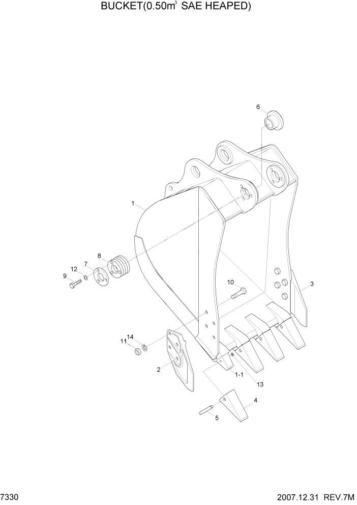 Схема запчастей Hyundai R160LC7 - PAGE 7330 BUCKET(0.50M3 SAE HEAPED) РАБОЧЕЕ ОБОРУДОВАНИЕ
