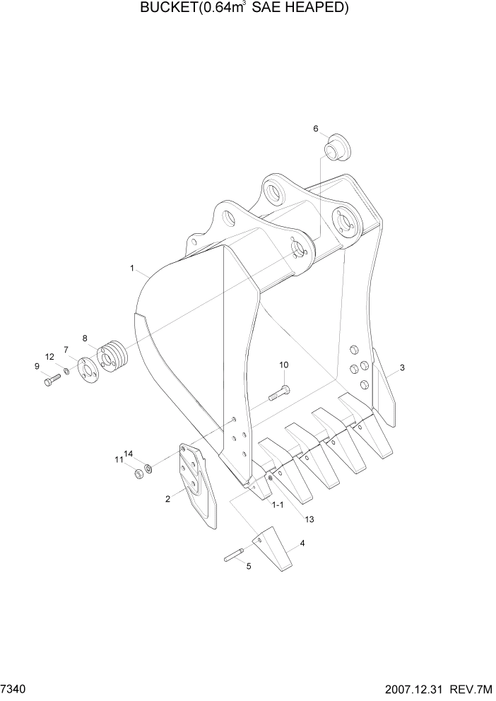 Схема запчастей Hyundai R160LC7 - PAGE 7340 BUCKET(0.64M3 SAE HEAPED) РАБОЧЕЕ ОБОРУДОВАНИЕ