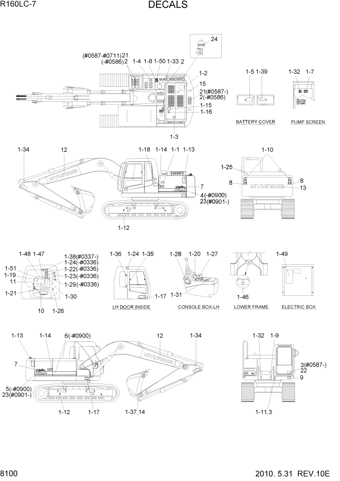 Схема запчастей Hyundai R160LC7 - PAGE 8100 DECALS ДРУГИЕ ЧАСТИ
