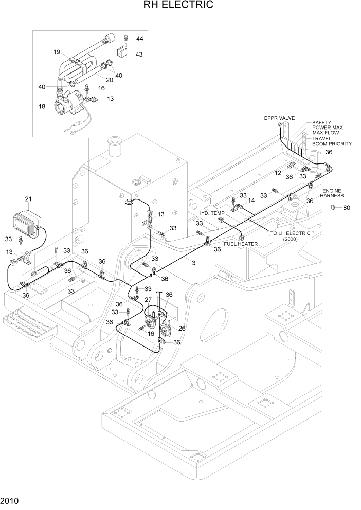Схема запчастей Hyundai R160LC7A - PAGE 2010 RH ELECTRIC ЭЛЕКТРИЧЕСКАЯ СИСТЕМА