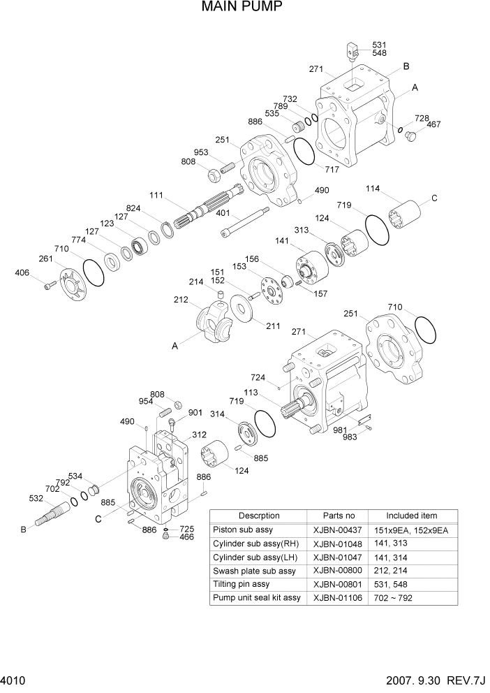 Схема запчастей Hyundai R160LC7A - PAGE 4010 MAIN PUMP ГИДРАВЛИЧЕСКИЕ КОМПОНЕНТЫ