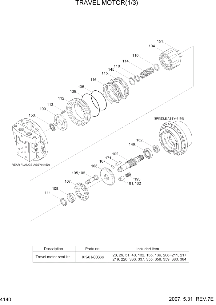 Схема запчастей Hyundai R160LC7A - PAGE 4140 TRAVEL MOTOR(1/3) ГИДРАВЛИЧЕСКИЕ КОМПОНЕНТЫ