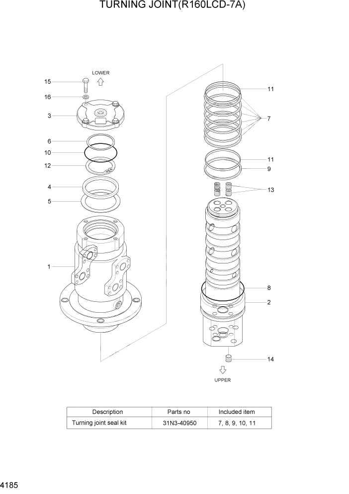 Схема запчастей Hyundai R160LC7A - PAGE 4185 TURNING JOINT(R160LCD-7A) ГИДРАВЛИЧЕСКИЕ КОМПОНЕНТЫ