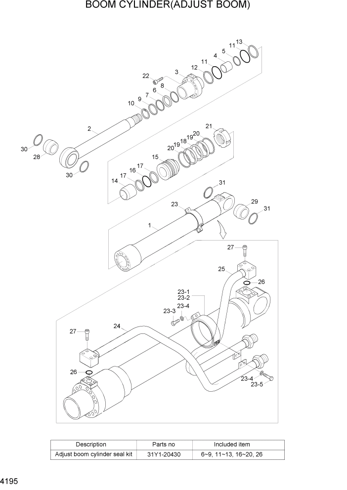 Схема запчастей Hyundai R160LC7A - PAGE 4195 BOOM CYLINDER(ADJUST BOOM) ГИДРАВЛИЧЕСКИЕ КОМПОНЕНТЫ
