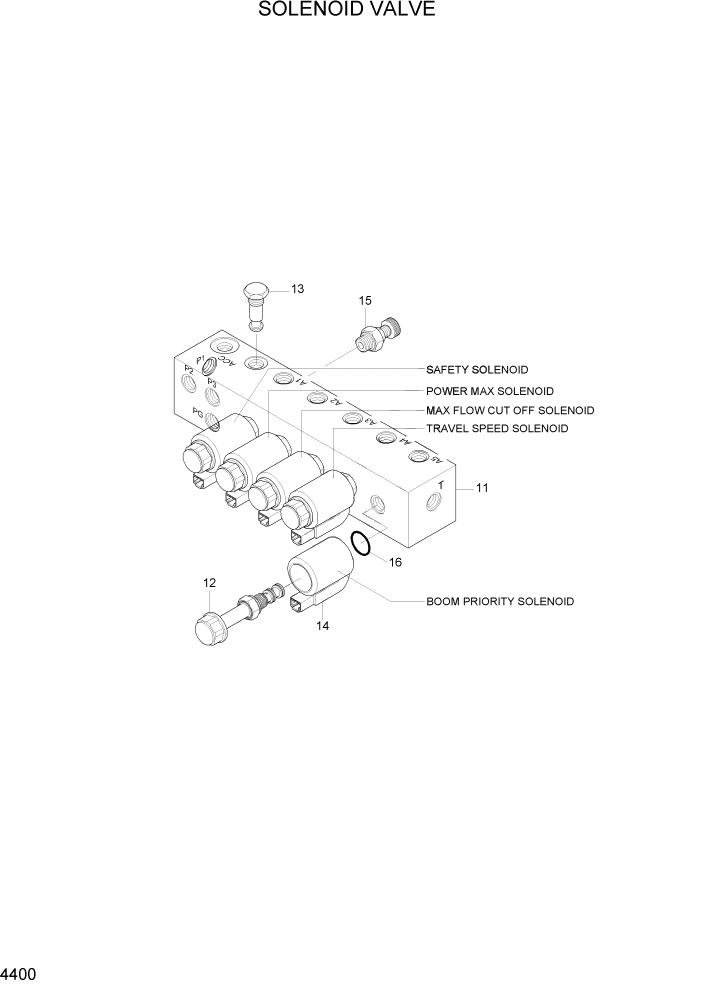 Схема запчастей Hyundai R160LC7A - PAGE 4400 SOLENOID VALVE ГИДРАВЛИЧЕСКИЕ КОМПОНЕНТЫ
