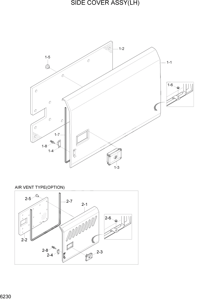 Схема запчастей Hyundai R160LC7A - PAGE 6230 SIDE COVER ASSY(LH) СТРУКТУРА