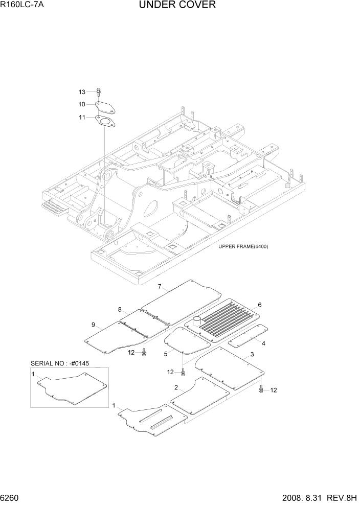 Схема запчастей Hyundai R160LC7A - PAGE 6260 UNDER COVER СТРУКТУРА