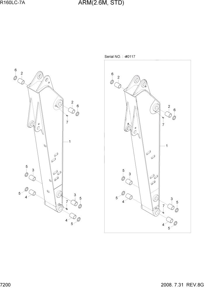 Схема запчастей Hyundai R160LC7A - PAGE 7200 ARM(2.6M, STD) РАБОЧЕЕ ОБОРУДОВАНИЕ