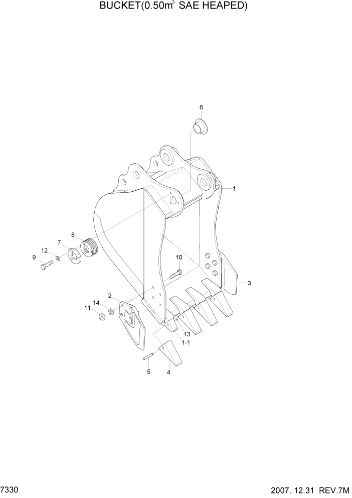 Схема запчастей Hyundai R160LC7A - PAGE 7330 BUCKET(0.50M3 SAE HEAPED) РАБОЧЕЕ ОБОРУДОВАНИЕ