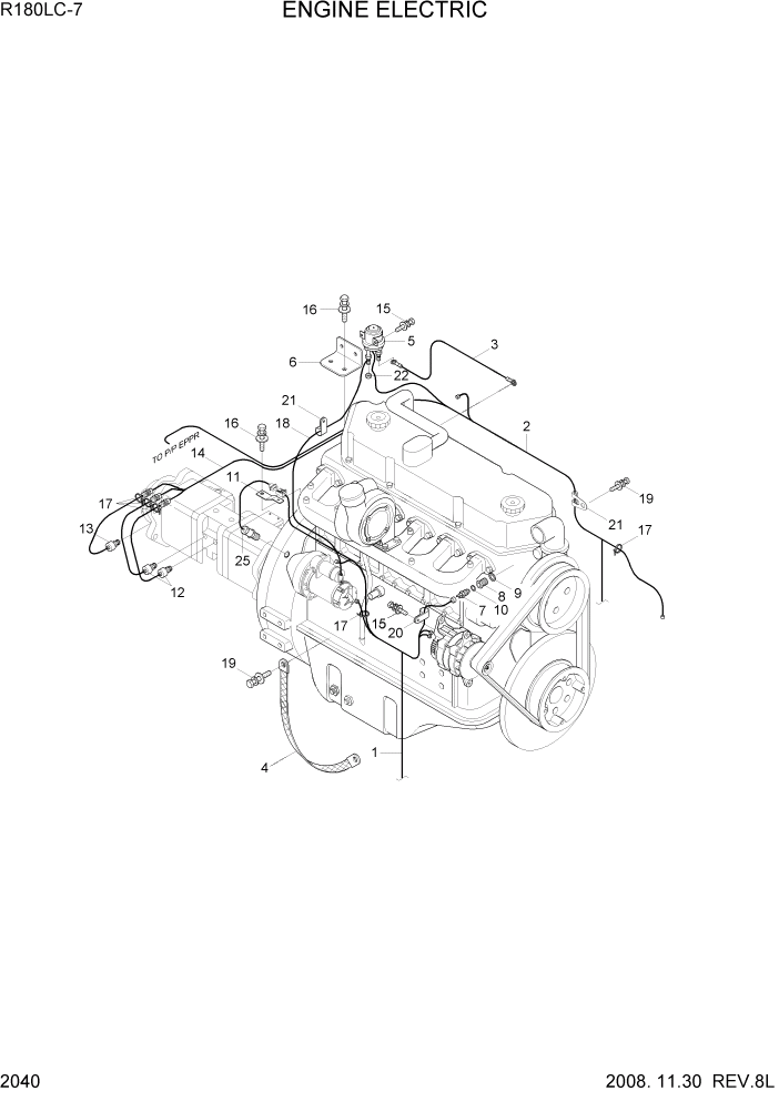 Схема запчастей Hyundai R180LC7 - PAGE 2040 ENGINE ELECTRIC ЭЛЕКТРИЧЕСКАЯ СИСТЕМА