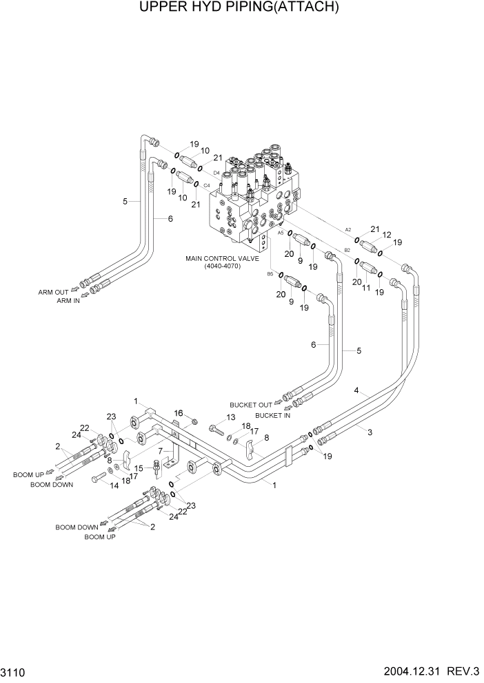 Схема запчастей Hyundai R180LC7 - PAGE 3110 UPPER HYDRAULIC PIPING(ATTACH) ГИДРАВЛИЧЕСКАЯ СИСТЕМА