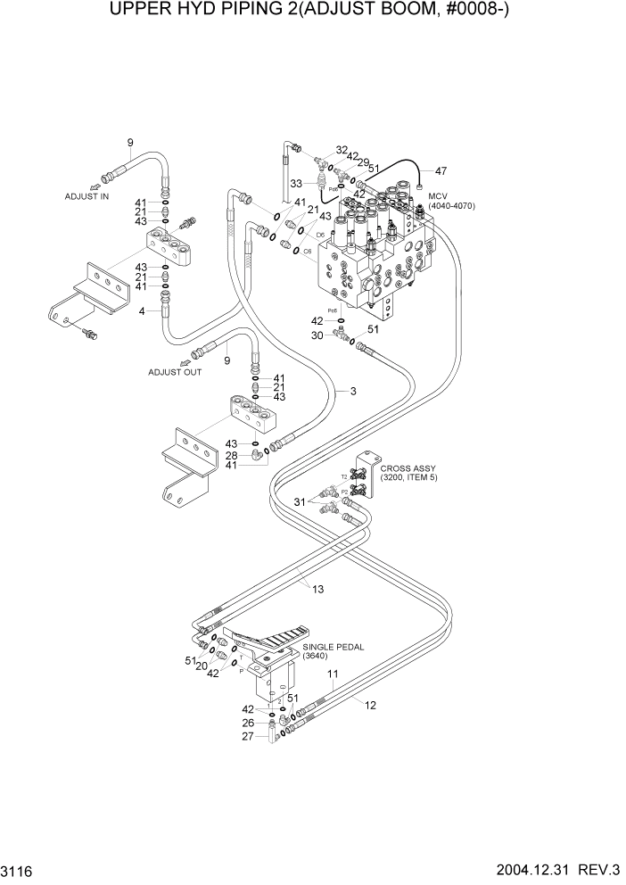 Схема запчастей Hyundai R180LC7 - PAGE 3116 UPPER HYD PIPING 2(ADJUST BOOM, #0008-) ГИДРАВЛИЧЕСКАЯ СИСТЕМА