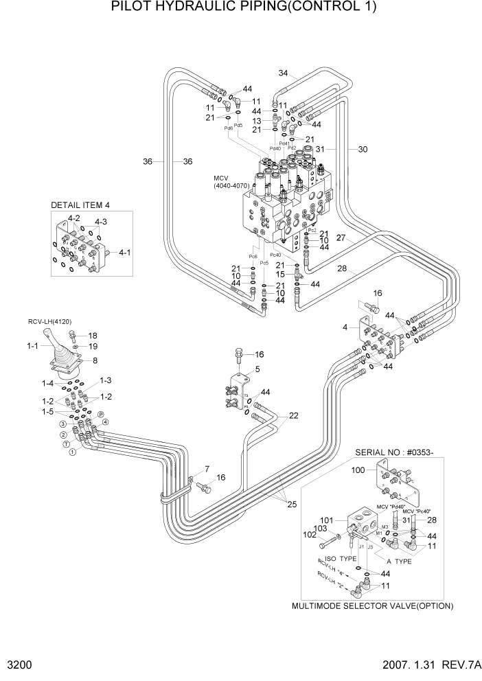 Схема запчастей Hyundai R180LC7 - PAGE 3200 PILOT HYDRAULIC PIPING(CONTROL 1) ГИДРАВЛИЧЕСКАЯ СИСТЕМА