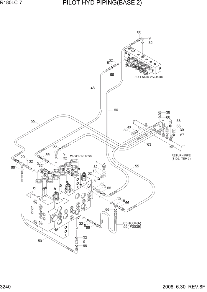 Схема запчастей Hyundai R180LC7 - PAGE 3240 PILOT HYD PIPING(BASE 2) ГИДРАВЛИЧЕСКАЯ СИСТЕМА